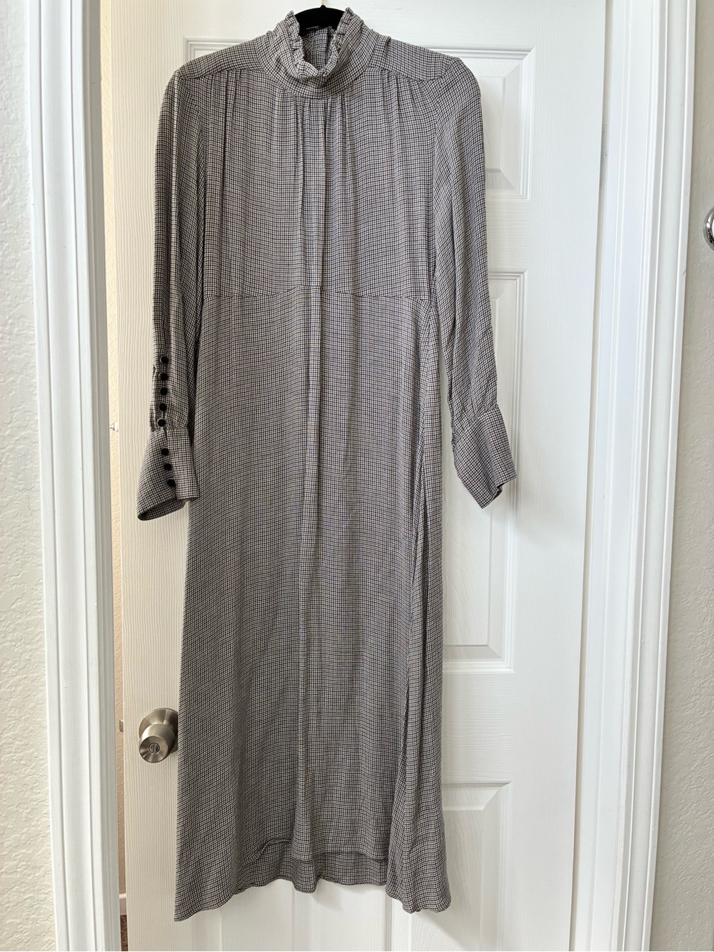 Zara Gray High-Neck Long Sleeve Midi Dress